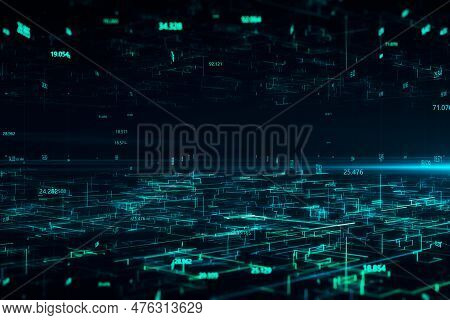 Complexity And Data Flow, Futuristic Technology Data Concept With Digital Glowing Binary Code Matrix