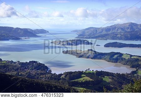 Lyttelton Harbour Extinct Volcano In Autumn, Christchurch, New Zealand