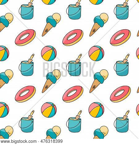 Holiday Summer Warm Ice Cream Pattern Sea Vector Illustration