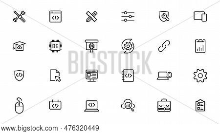 Software Development Icon Collection. Programming Coding Icon Set. Programmer And Developer Symbol