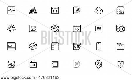 Software Development Icon Collection. Programming Coding Icon Set. Programmer And Developer Symbol