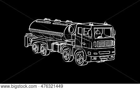 Cistern Truck, Side View. Commercial Vehicles. Heavy Special Transport For Transportation Of Oil, Ga