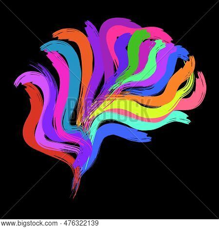 Abstract Creative Brain With Paint Strokes Stock. Colorful Vector Illustration