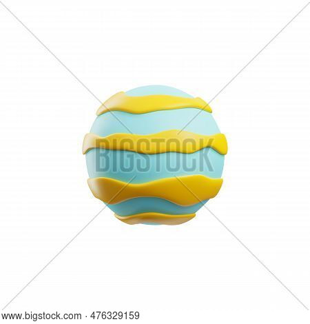 Turquoise Planet With Yellow Strips On Surface 3d Style, Vector Illustration