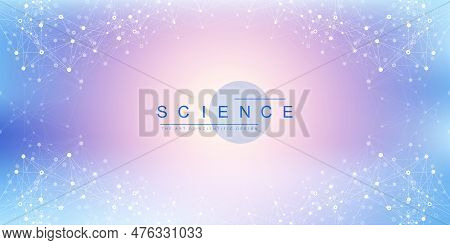 Digits Abstract Background With Connected Line And Dots, Wave Flow. Digital Neural Networks. Network