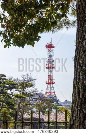 Takamatsu Communication Tower Viewed From Tamamo Park, Or Takamatsu Castle Park In Takamatsu City, K
