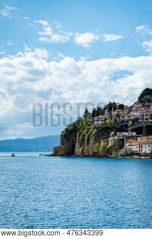 View Of Ohrid Lake, City Of Ohrid. Ohrid Is A Macedonian Resort And Famous Tourist Destination Under