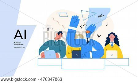Artificial Intelligence Illustration. Studies -modern Flat Vector Concept Illustration Of A Group Of