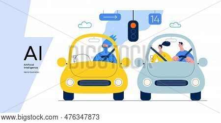 Artificial Intelligence, Driving -modern Flat Vector Concept Illustration Of An Artificial Intellige