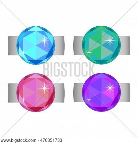 Colorful Gemstones Collection. Set Of Multicolored Diamonds. Precious Stone Vector Jewels. Vector Il