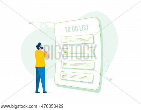 Illustration Features To-do List App With Task Management, Reminders And Checklists. Character Is St