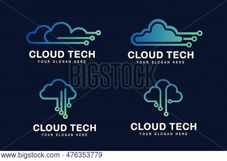 Cloud Technology Logo Icon Template. Cloud Symbol With Circuit Pattern. It And Computers, Internet A
