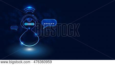 Chatbot On Blue Background. Artificial Intelligence Concept. Vector Illustration.