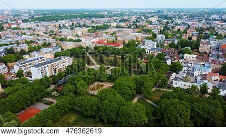 Riga Cityscape Spring Aerial Top View Video, Town, Latvia. Sunny Day Building Rooftops. Riga Skyline