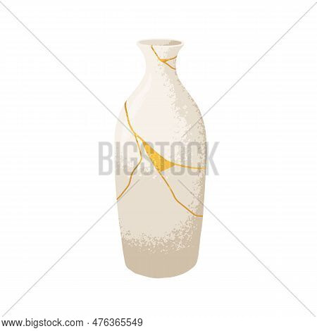 Chinese Asian Kintsugi Ceramics. Oriental Vase In Ancient China Style. Reborn Repaired Pottery With 