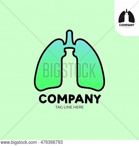 Lungs And Botlle Medicine Logo With Green Color
