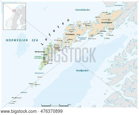 Vector Map Of The Norwegian Archipelago Lofoten
