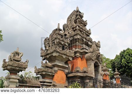 Jakarta, Indonesia-23 April 2023 : Monument Taman Mini Indonesia Indah Bentar Temple