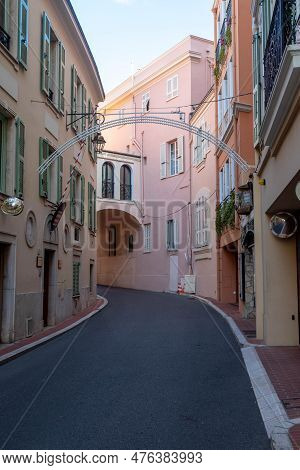 Monaco-ville, Monaco, April 20th 2023:- Streets In Monaco-ville, The Old Town Part Of The Principali