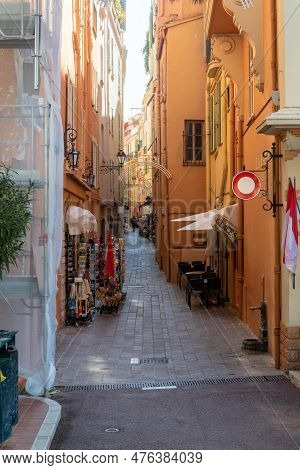Monaco-ville, Monaco, April 20th 2023:- A View Of The Narrow Streets In Monaco-ville, The Old Town O