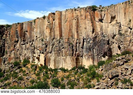 Landscape With The Majestic Rocks Against A Blue Sky With Clouds In The Ihlara Valley In Central Ana