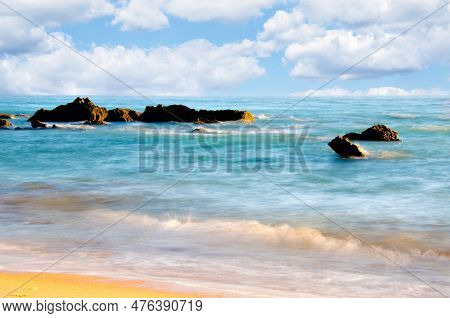 Photo With Silky Effect Of The Cove Of Coves De Roche, Conil De La Frontera, Cádiz