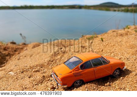 Dobrin, Czechia - May 08, 2023: Orange Czechoslowak Car Of Skoda 110r