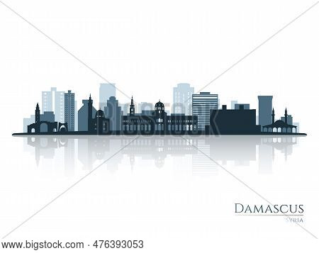 Damascus Skyline Silhouette With Reflection. Landscape Damascus, Syria. Vector Illustration.