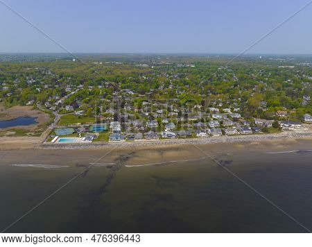 Historic Coastal House Aerial View In Spring Near Phillip\'s Beach In Town Of Swampscott, Massachuse