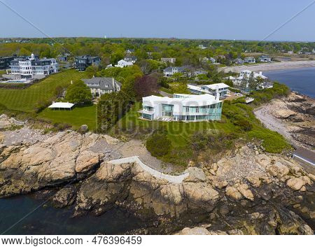 Historic Coastal House Aerial View In Spring Near Phillip\'s Beach In Town Of Swampscott, Massachuse