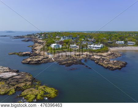 Historic Coastal House Aerial View In Spring Near Phillip\'s Beach In Town Of Swampscott, Massachuse