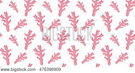 Trendy Seamless Pattern With Pink Coral On White Background. Vector Illustration