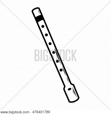 Flute On White Background. Musical Instrument In Doodle Style. Contour Illustration.