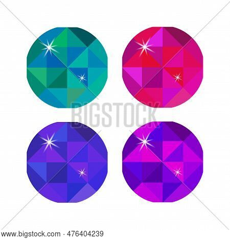 Colorful Gemstones Collection. Set Of Multicolored Diamonds. Precious Stone Vector Jewels. Vector Il