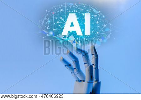 Robot Ai With Hand Robot On Ai Brain Intelligent Technology Digital Graphic Design Black Background,