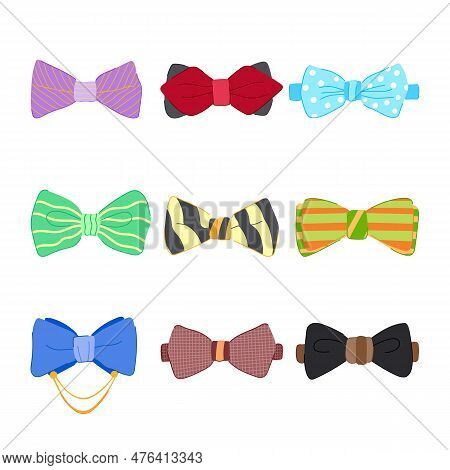 Bow Ties Men Set Cartoon. Tie Suit, Style Elegant, Tuxedo Accessory, Business Formal Bow Ties Men Si