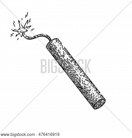 Dynamite Danger Tnt Hand Drawn. Explosive Explosion, Bomb Fuse, Destruction Ous, Detonate Explode, W