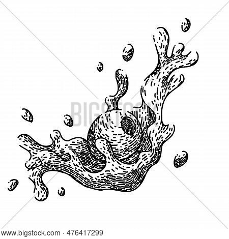 Oline Oil Splash Hand Drawn. Food Olive, Natural Branch, Green Plant, Mediterranean Fresh, Leaf Leav