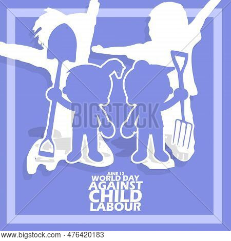 Two Child Workers Holding Work Tools Such As Shovels And Forks With Illustrations Of Happy Children 