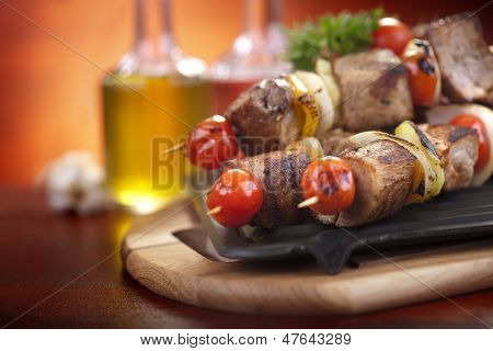 Meat and vegetable skewers