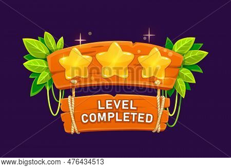 Game Level Complete Screen, Banner Or Icon. Mobile Game Ui Victory Sign, Gambling Jackpot Success Ve