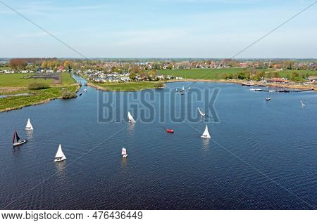 Aerial From Sailing In Friesland On The Sneeker Lake In The Netherlands