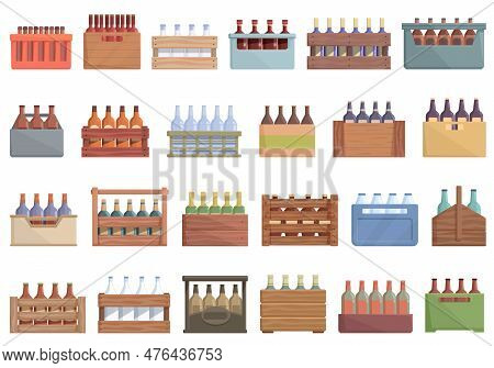 Drink Crate Icons Set Cartoon Vector. Milk Delivery. Fat Paper