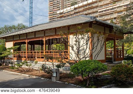 Monaco, Monaco, April 21st 2023:- A View Of The Japanese Garden In Monaco, Located In The Larvotto W