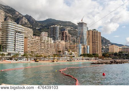 Monaco, Monaco, April 21st 2023:- A View Of The Larvotto Public Beach In Monaco