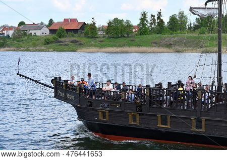 Mikolajki, Poland, July 12: Cruise Boat At Sniardwy Lake On July 12, 2020 At Mikolajki, Poland. Snia