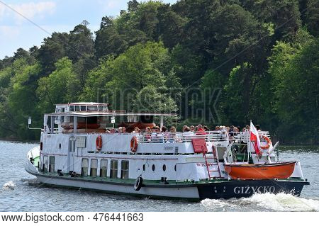 Mikolajki, Poland, July 12: Cruise Boat At Sniardwy Lake On July 12, 2020 At Mikolajki, Poland. Snia