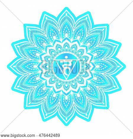 Vishuddha Or Vishuddhi Throat Fifth Chakra. Blue Coloring Vector Illustration For Logo Yoga Healing 