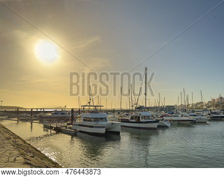 Marina Da Afurada On The Margin Of Gaia At The Mouth Of The Douro River At Sunset. Portugal