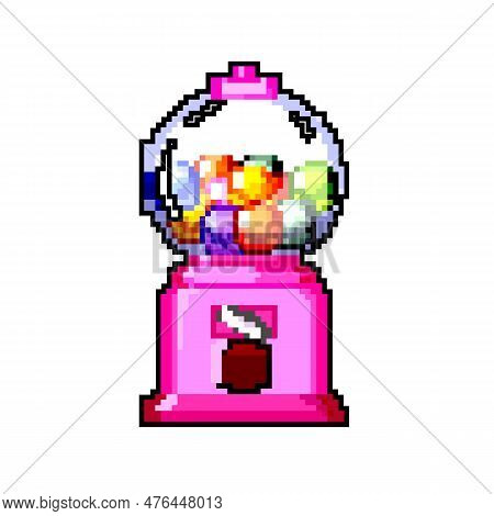 Gumball Bubblegum Machine Game Pixel Art Retro Vector. Bit Gumball Bubblegum Machine. Old Vintage Il